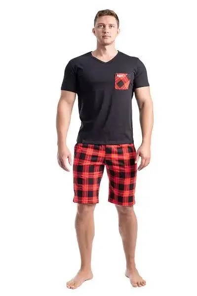 фото, Піжама чоловіча футболка і шорти Bono бавовна інтерлок клітинка чорний/червоний (розміри: 48-56) 52