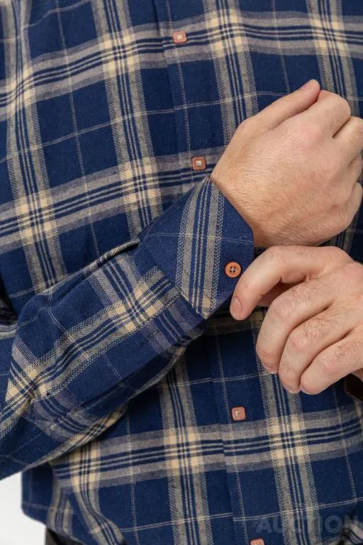 Рубашка мужская в клетку байковая, цвет сине-бежевый, 214R101-36-177 Де купити