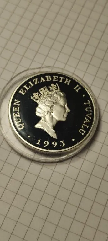 20 долларов 1993 года монета серебро Черепаха 1 унция Тувалу Елизавета Вторая vk481 Ціна