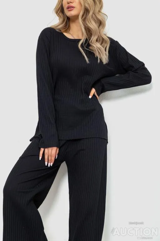 Купити Костюм женский в рубчик повседневный, цвет черный, 238R57415