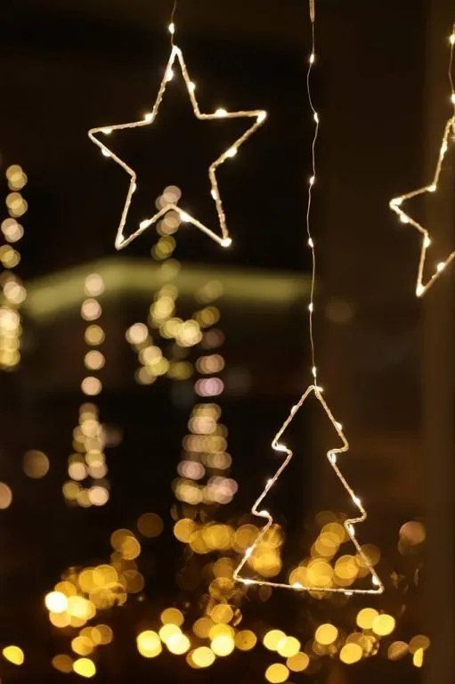 Купити Гирлянда штора роса "Елочки Звезды" от USB, 3x1м, 10 фигурок, 8 режимов