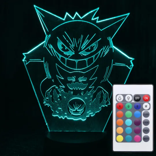 Акриловий світильник-нічник з пультом 16 кольорів Покемон Генгар tty-n001246 Ціна