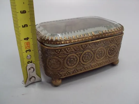 Купити Шкатулка для украшений прямоугольная стекло, металл латунь старинная высота 4,3 см (№1358)