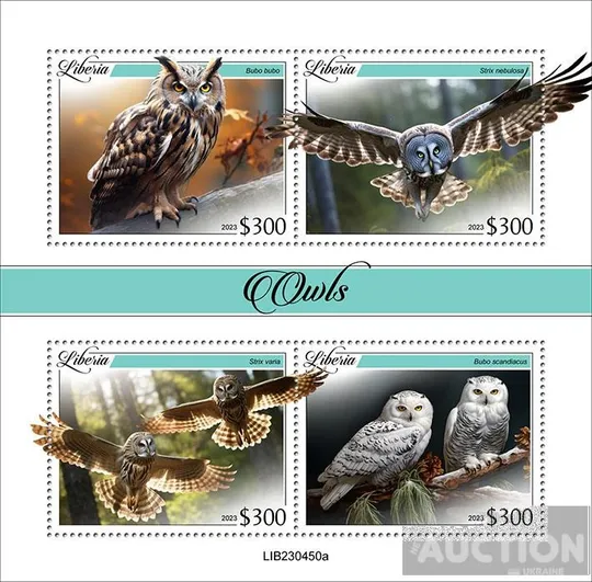 Купити Либерия -Птицы- Совы -2023.Чистый полный красивый комплект. MNH.