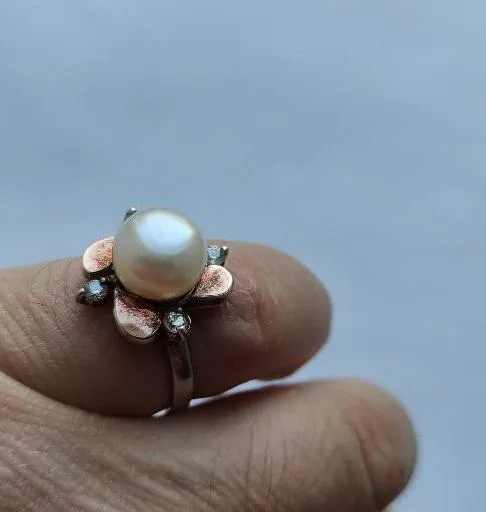 Винтажное серебряное кольцо с крупной жемчужиной, частичное позолоченое 1960-е годы, разм. 18  df952 Ціна
