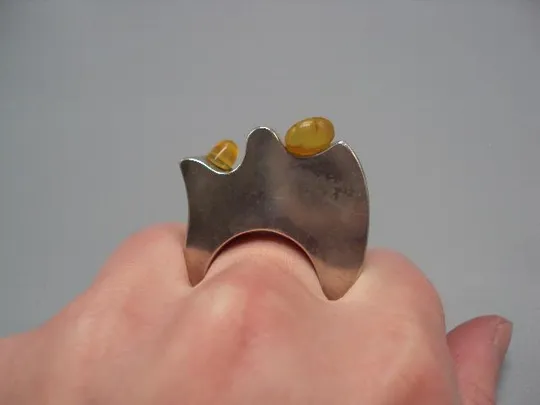 Кольцо перстень янтарь авторская работа серебро 875 проба Украина вес 33,61 г 19 размер новое №14376 Інтернет-аукціон