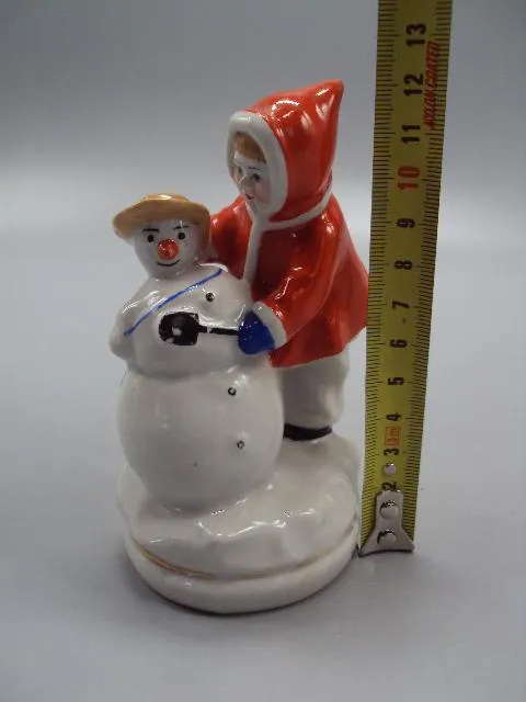 Купити Фигура фарфор Старый Киев редкое клеймо зима девочка лепит снеговика ребенок и снеговик 12 см №143