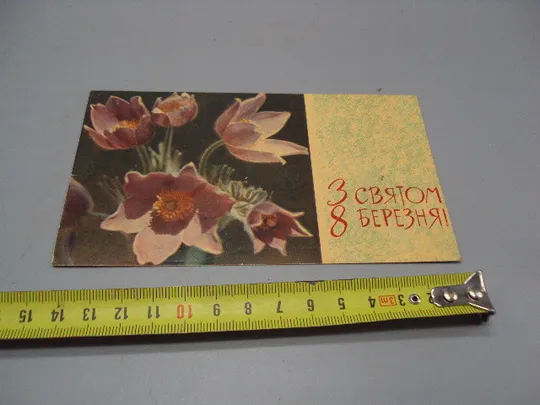 Открытка С праздником 8 марта цветы крокус художник О.Г. Олешкевич фото П.И. Лукаш 1965 год №17836 Ціна