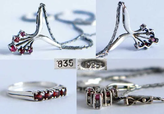 Гарнітур: кольє та каблучка, срібло, Німеччина Характеристики