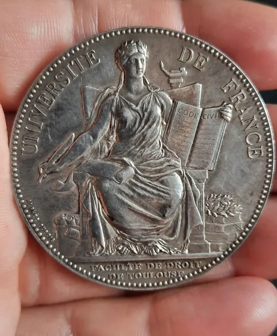 медаль 19 століття Університет Франції 1886 р. МЕДАЛЬ срібло рідкість Чудовий стан! Велика- Майже 50 грам! Продаж