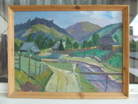 Закарпатская шк.Торбич А. ( 1933-2010 г) х.м. разм. 80 х 60 см. 1980 год школа Эрдели и  Много  другого. Торговий майданчик