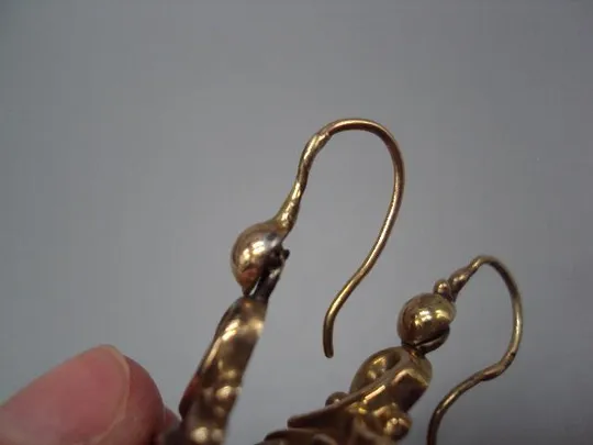 Серьги цветы бирюза цветочки пустотелые золото клеймо ИП 56 проба длина 3,9 см, вес 5,35 г №11688 Де купити