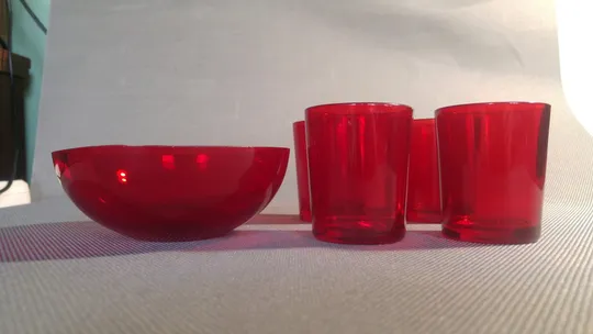 Набір піалка креманка салатниця цукерниця та стопки 4шт червоне фарбоване скло Німеччина Вживане Торговий майданчик