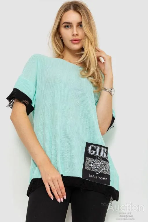 Джемпер женский вязаный, цвет мятно-черный, 117R1484-1 Ціна