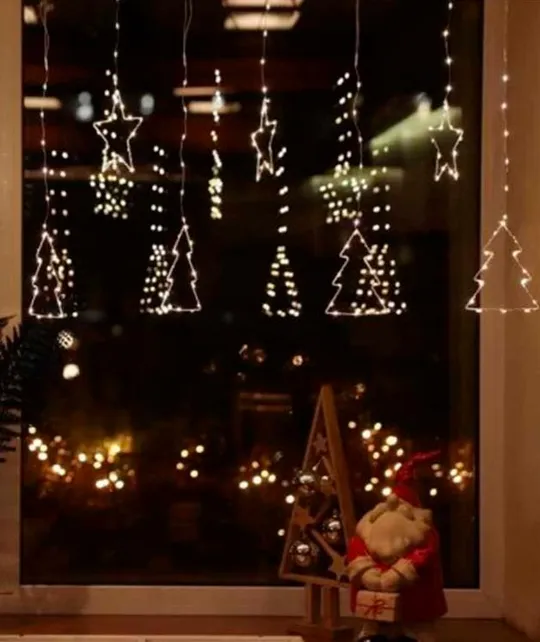 Гирлянда штора роса "Елочки Звезды" от USB, 3x1м, 10 фигурок, 8 режимов З аукціону