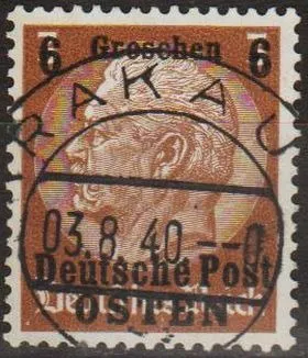 1939 - Рейх - GG - Надрук 6 Мі.1 _гаш Ціна