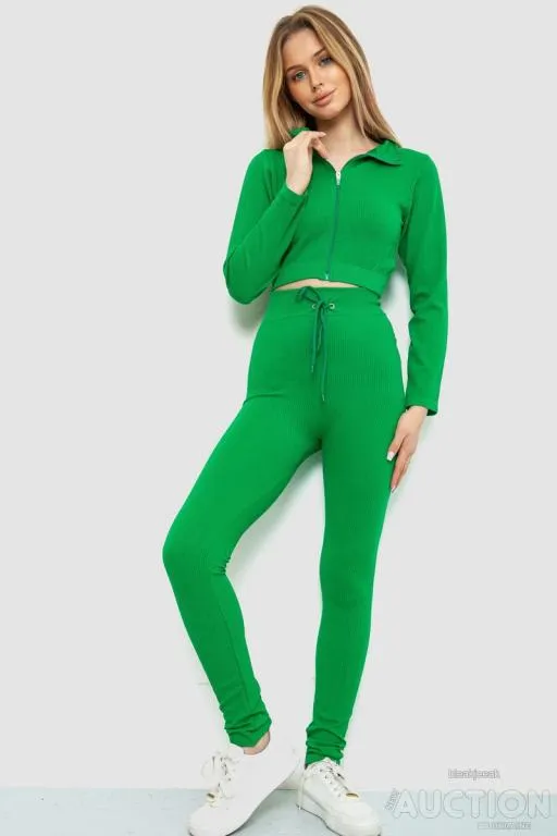 Костюм женский в рубчик, цвет зеленый, 244R14302 Ціна