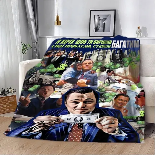 Плед 3D мотивационный Волк с Уолл Стрит 2732_B 12792 135х160 см Ціна