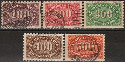 фото, 1922 - Німеччина - Стандарт - Деномінація - wmk.1 Mi.219-23 _10,0 EUR _Повна серія