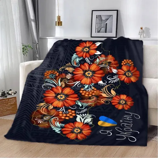 Плед патриотический 3D Петриковская роспись Украина 20222485_B 12361 135х160 см Ціна