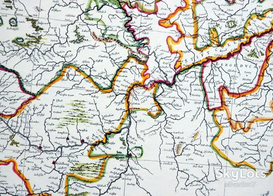 Старовинна мапа карта Ріка Рейн на папері верже 1663 Willem Blaeu Недорого