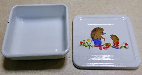 Лоток контейнер емалірований дитячий посуд Їжачки старий радянський Вживане #2 Де купити