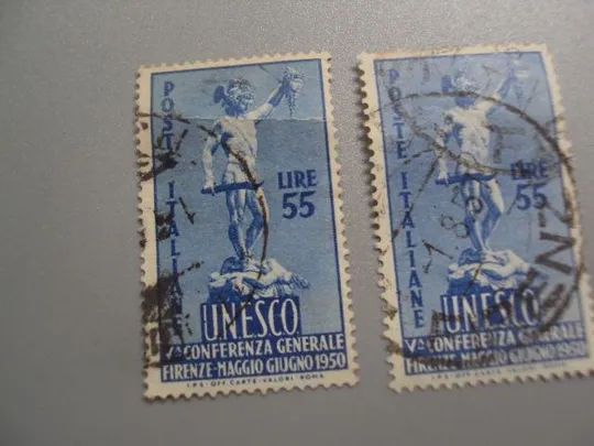 марки Италия 1950 ЮНЕСКО ООН Конференция мифология античность Персей и Горгона лот 2 шт гаш №2834 Продаж