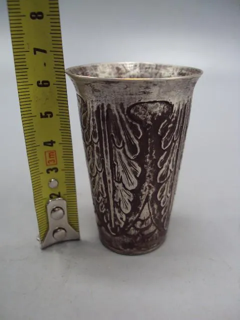 Рюмка стопка узор листья листочки серебро 84 проба вес 53,48 г размер 6,4х4,1 см №14329 Характеристики