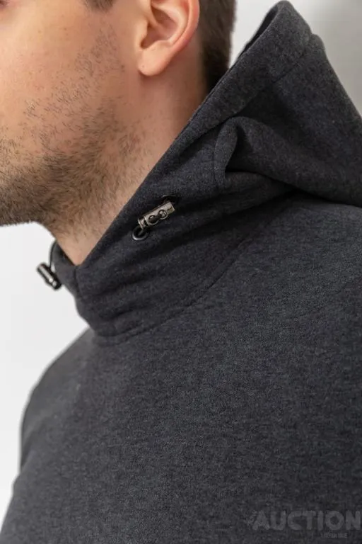 Худи мужской на флисе с капюшоном, цвет темно-серый, 214R022 Де купити