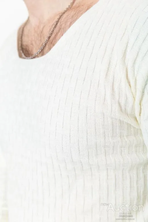 Свитер мужской однотонный, цвет молочный, 235R1394 Де купити