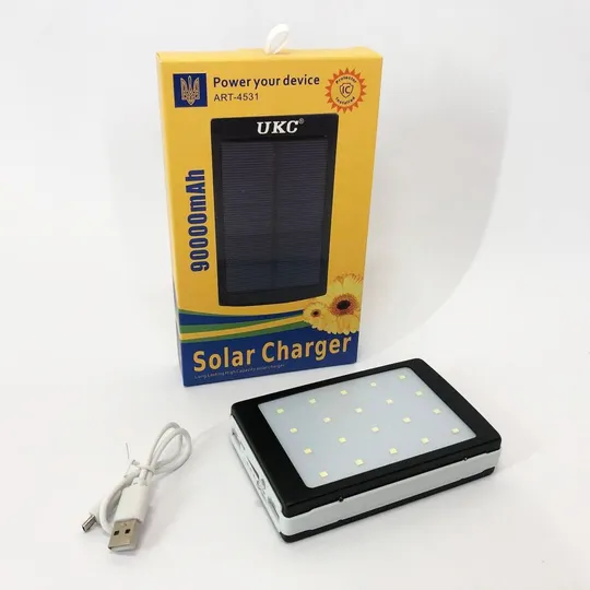 УМБ Power Bank Solar 90000 mAh мобільне зарядне з сонячною панеллю та лампою, Power Bank Charger Батарея Ціна