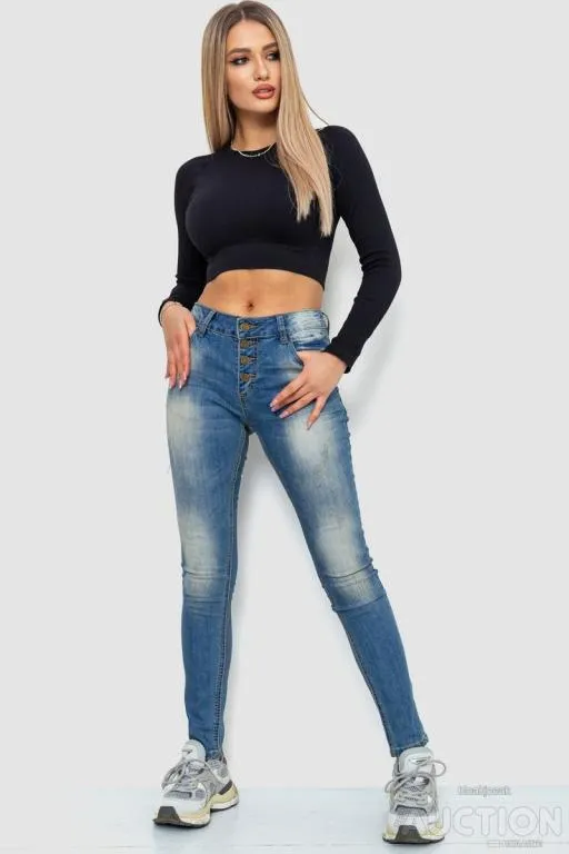 Купити Джинсы женские с потертостями, цвет синий, 244RS04