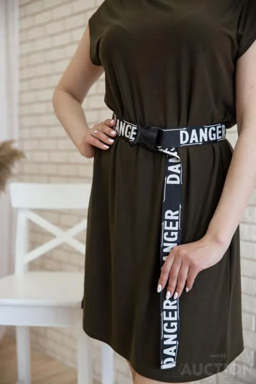 Летнее платье с короткими рукавами и пояском, цвет Хаки, 119R406-1 Продаж