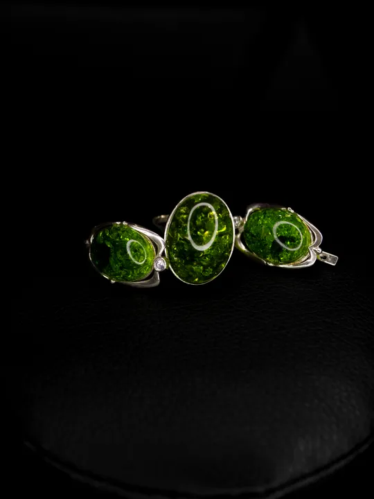 Комплект з лінд. бурштину (зеленого), срібло 925 проби Ціна