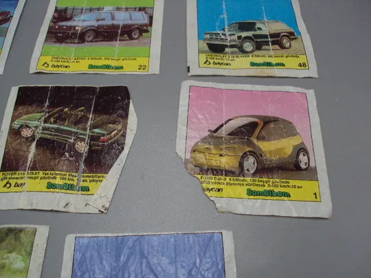 Вкладыши от жвачек Baycan BomBibom 1, 7, 11, 14, 22, 23, 28, 41, 47,48 машины авто 11 шт №17938мя Продаж