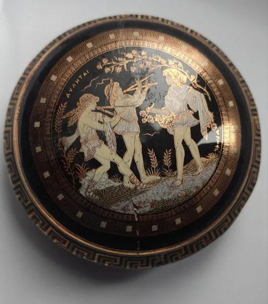 Керамический сосуд/баночка распись настоящим 24к золотом,ручная работа,Греция ft325 Інтернет-аукціон