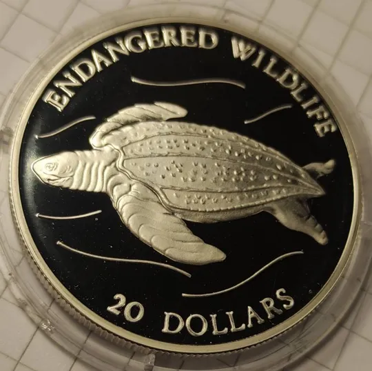 20 долларов 1993 года монета серебро Черепаха 1 унция Тувалу Елизавета Вторая vk481 Де купити