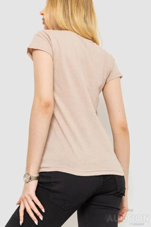Футболка женская с принтом, цвет бежевый, 221R3060 Продаж