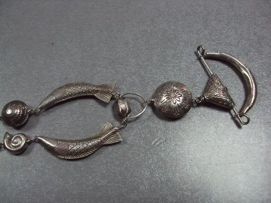 Колье ожерелье бусы рыба рыбки ракушки корабль серебро 925 проба вес 53,04 г длина 51,3 см №13586 Недорого