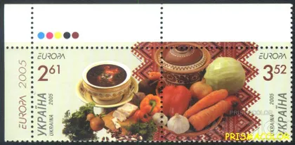 фото, ** УКРАИНА 2005 сцепка Кулинария Борщ УГОЛ С НАДПИСЬЮ ЛВ