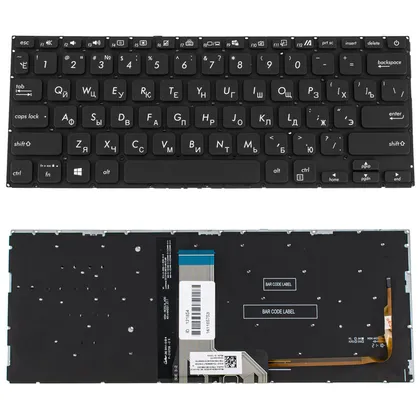 фото, Клавиатура для ноутбука ASUS (X409 series) rus, black, без фрейма, подсветка клавиш