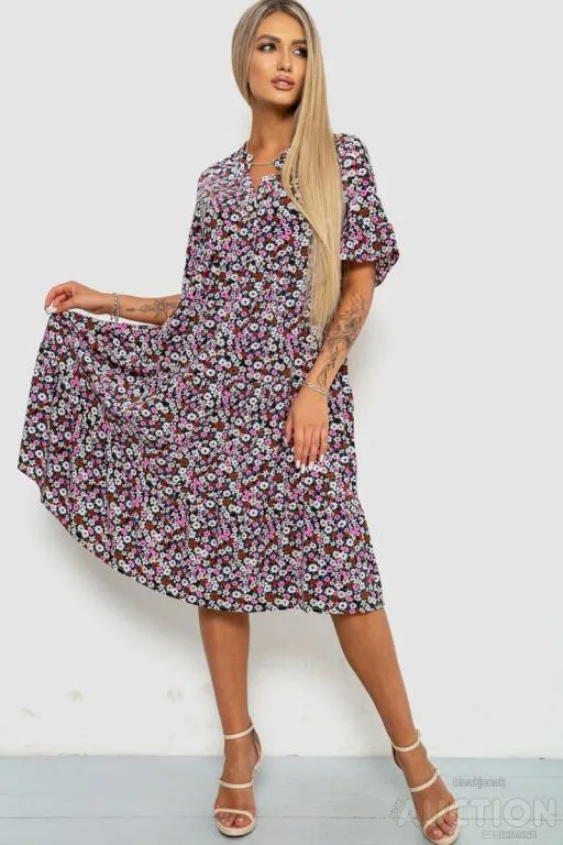 Купити Платье с цветочным принтом, цвет черно-розовый, 102R5251-1