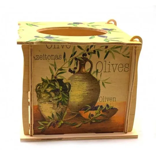 Купити Подставка для салфеток с крышкой деревянная расписная 16х15х13см Оливки