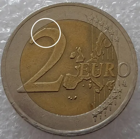 (2360) 2 євро 2002 Австрія викрошка на реверсі (2 евро 2002 Австрия брак) Ціна