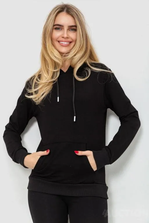 Худи женский двухнитка, цвет черный, 229R151-1 Ціна