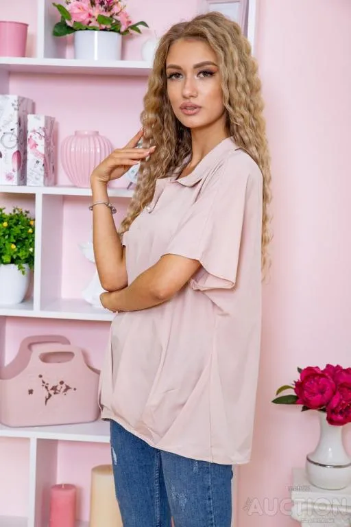 Шифоновая блуза с короткими рукавами, бежевого цвета, 172R24-1 Продаж