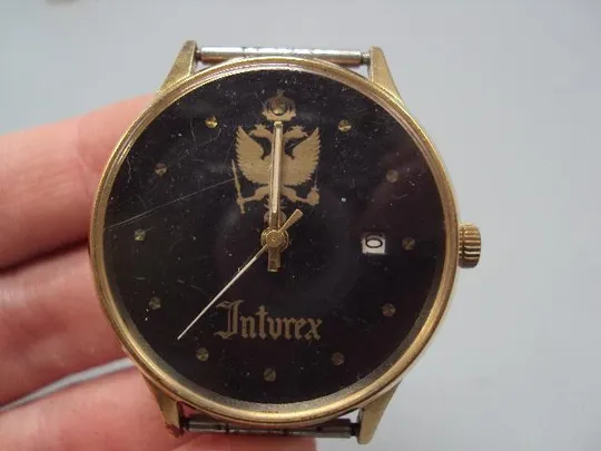 Мужские наручные часы Inturex календарь герб орел и корона позолота Ау1 Слава не на ходу №14698 Недорого