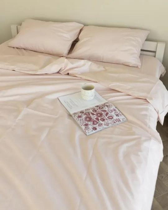 Постельное белье двуспальное Dushka Home Сатин Люкс 20937 180х215 см бледно персиковое З аукціону