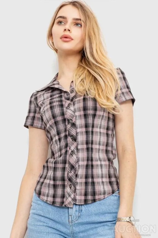 Рубашка женская в клетку повседневная, цвет темно-пудровый, 230R062 Ціна