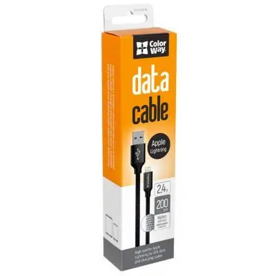 Дата кабель USB 2.0 AM to Lightning 2.0m black ColorWay (CW-CBUL007-BK) З аукціону